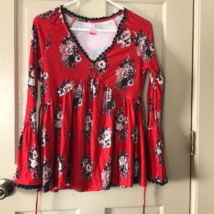 Soft, Peplum, bell sleeve, low cut shirt